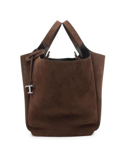 Tod's Brown T-Logo Suede Bucket Bag