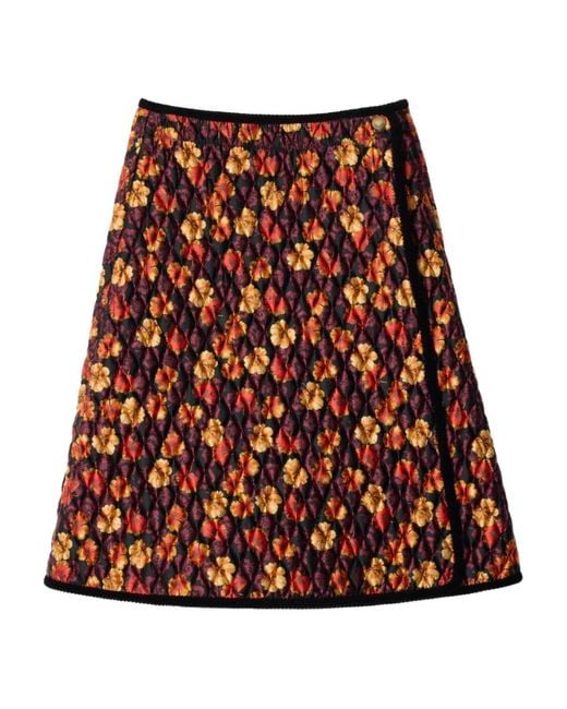Burberry Red Floral-Print Quilted Skirt