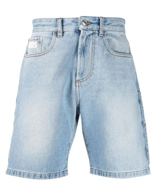 Gcds Blue Logo-Patch Denim Shorts for men