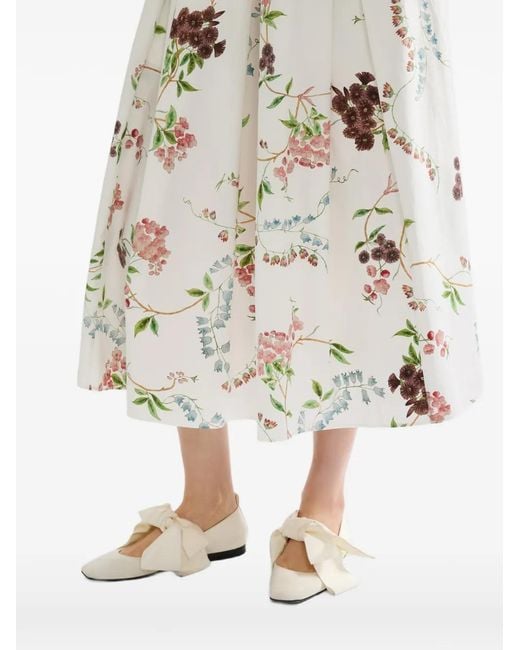 Erdem White Floral-Pattern Midi Skirt