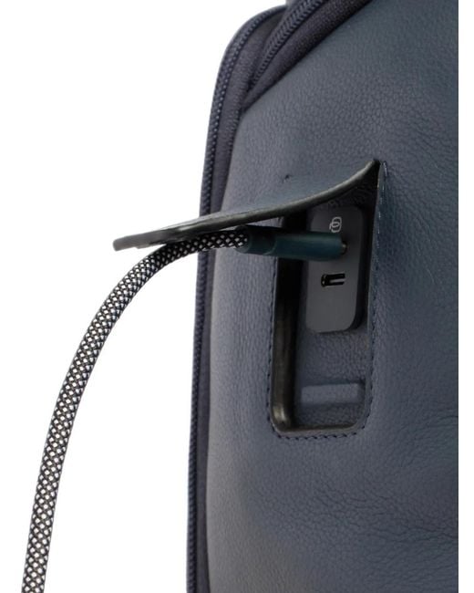 Piquadro Blue Expandable Logo-Plaque Leather Backpack for men