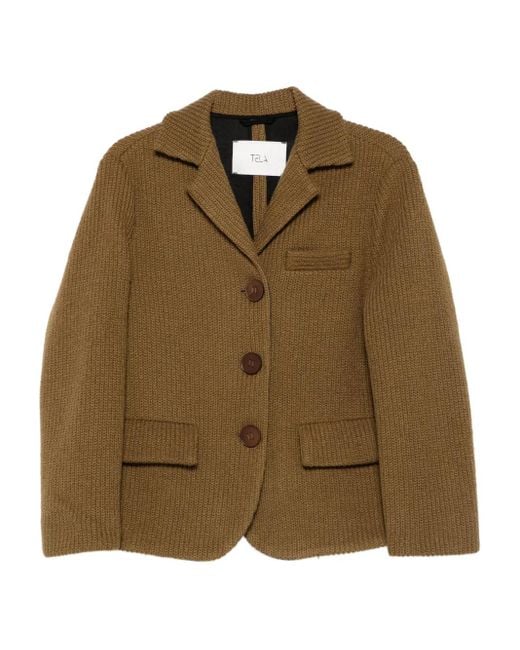 Blazer Con Bottoni di Tela in Brown