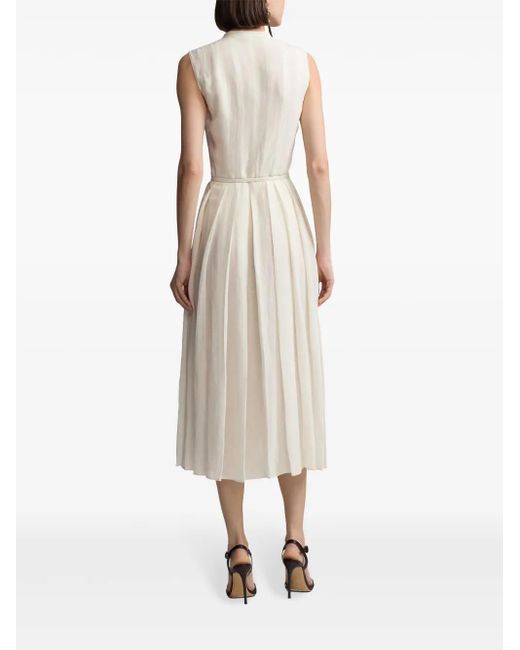 Ralph Lauren White Pleated Belted Midi Dress