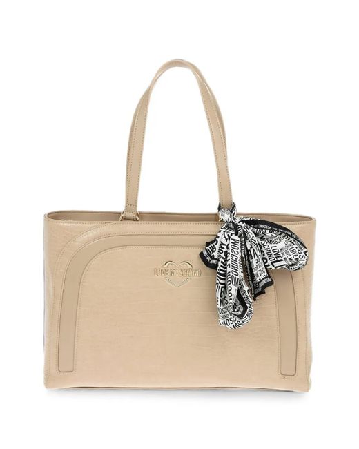 Love Moschino Natural Crocodile-Effect Tote Bag