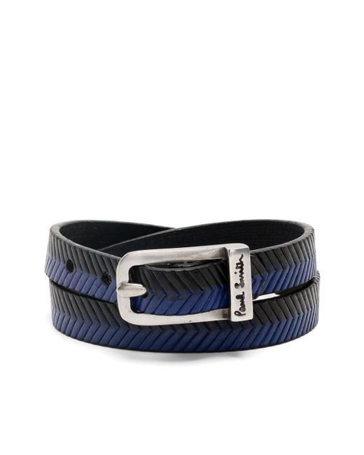 Paul Smith Blue Herringbone Leather Bracelet for men