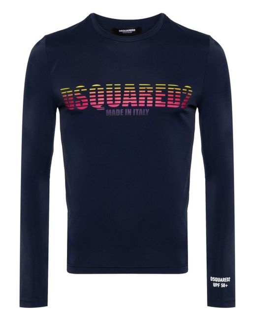 DSquared² Blue Long-sleeved Swim T-shirt for men