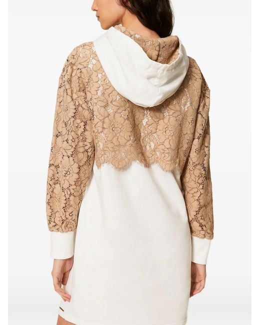 Twinset White Lace-Detail Hooded Dress