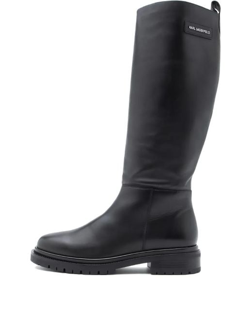 Karl Lagerfeld Black Logo-Detail Side-Zip Knee-High Boots