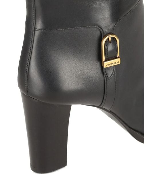 Saint Laurent Black 85Mm Julia Leather Buckle-Fastening Thigh-High Boots