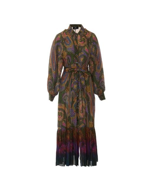 Etro Brown Paisley-Print Belted Maxi Dress