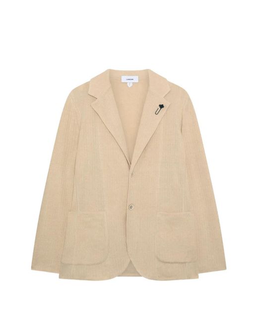 Lardini Natural Single-Breasted Ribbed Jacket for men
