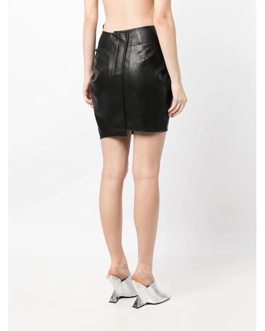 JNBY Black Asymmetric Faux-Leather Pleated Miniskirt