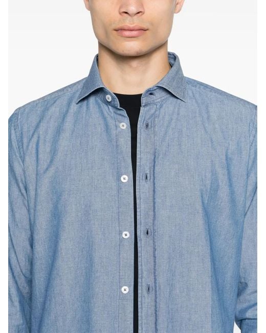 Dell'Oglio Blue Spread-Collar Cotton Shirt for men