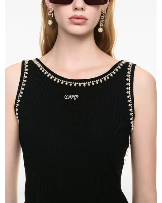 Off-White c/o Virgil Abloh Black Pearl-Embellished Ribbed Tank Top