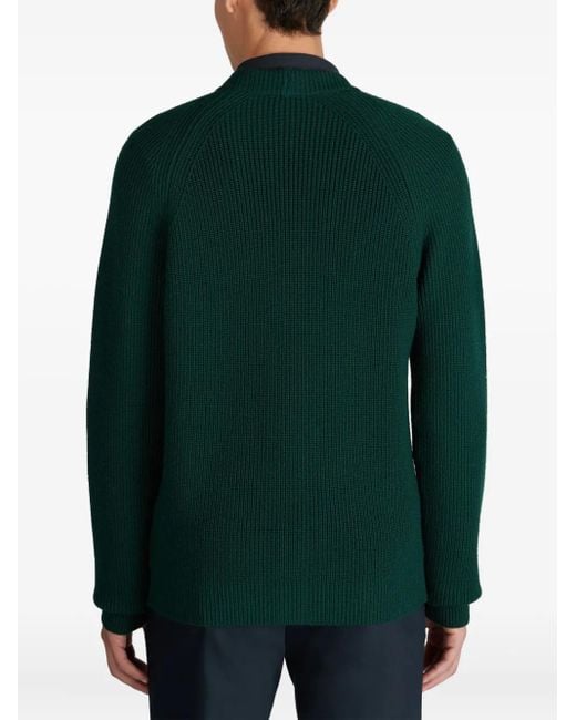 Zanone Green V-Neck Button Cardigan for men