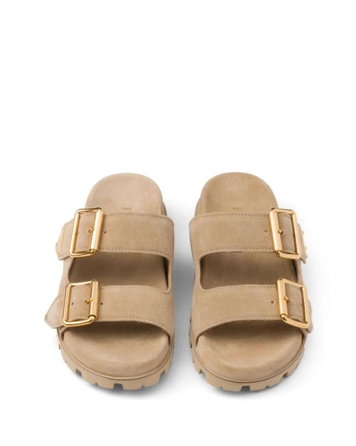 Prada Brown Wildleder-Pantoletten Mit Triangel-Logo