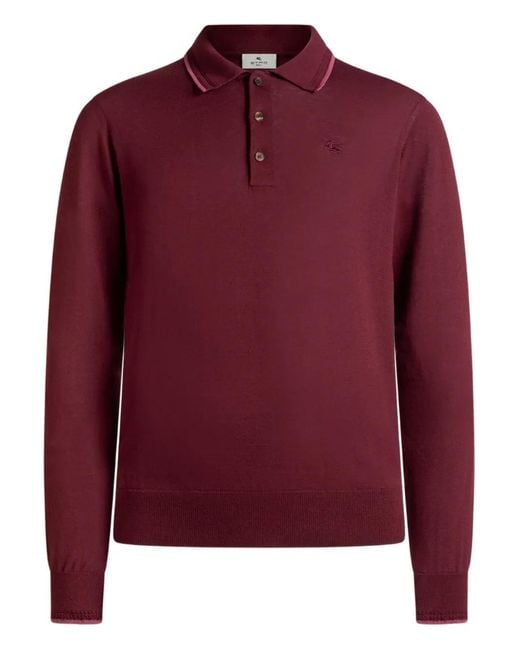 Etro Red Pegaso-Embroidery Polo Shirt for men