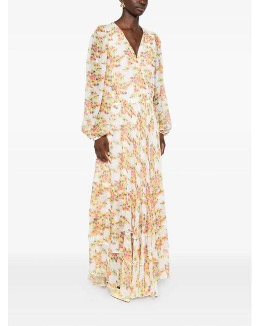 Styland Metallic Floral-Print Tiered Dress