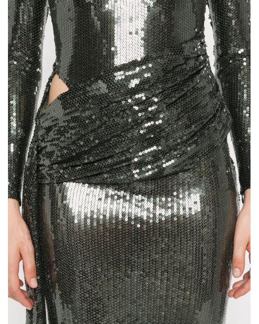 Alex Perry White Sequin-Embellished Maxi Dress