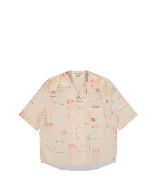 M I S B H V Natural Postcard-Print Bowling-Collar Shirt