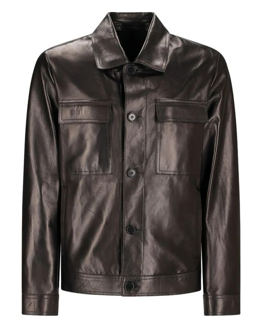 Salvatore Santoro Black Leather Shirt Jacket for men