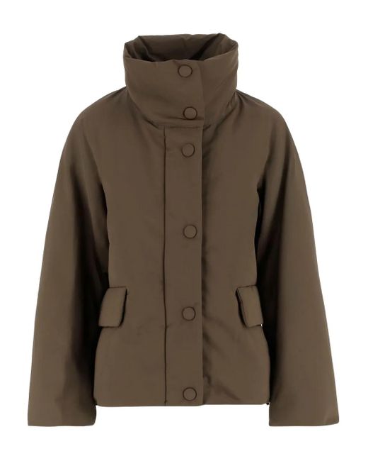 Aspesi Brown High-Collar Button-Fastening Coat