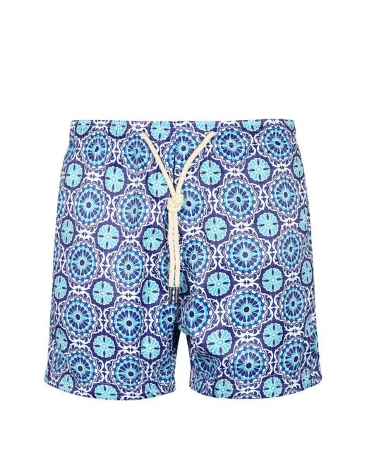Penfield Blue Taormina Geometric-Print Swim Shorts for men