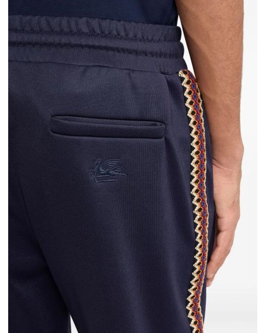 Etro Blue Embroidered-Band Trousers for men