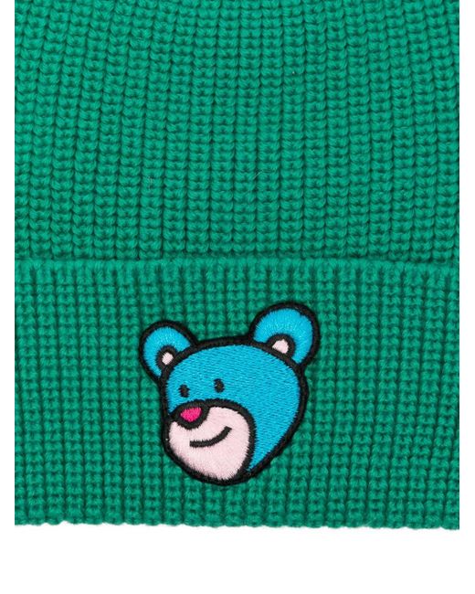 INBETWEENERS Green Ribbed Teddy-Embroidered Beanie for men