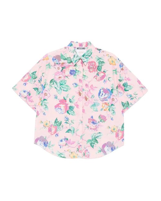 Moschino White Floral-Print Short-Sleeve Shirt