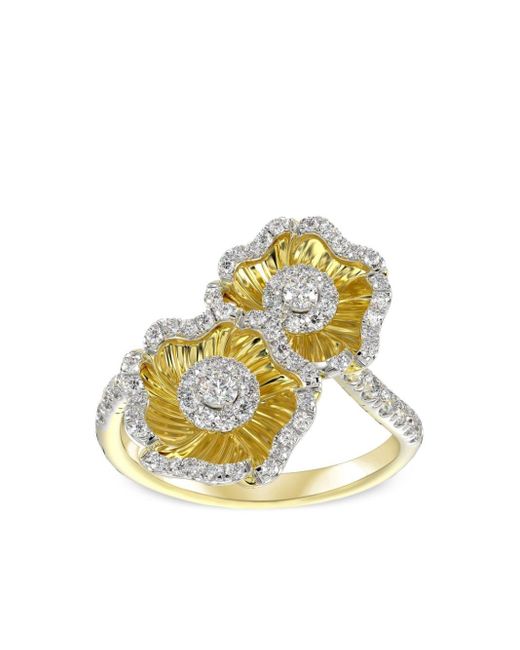 Anillo Halo Flower en oro amarillo de 18 kt con diamante Marchesa de color Metallic