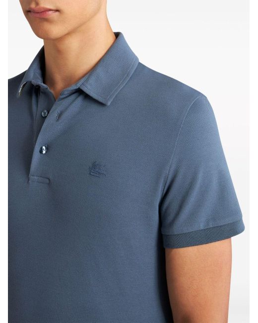 Etro Blue Polo Shirt With Embroidered Pegaso for men