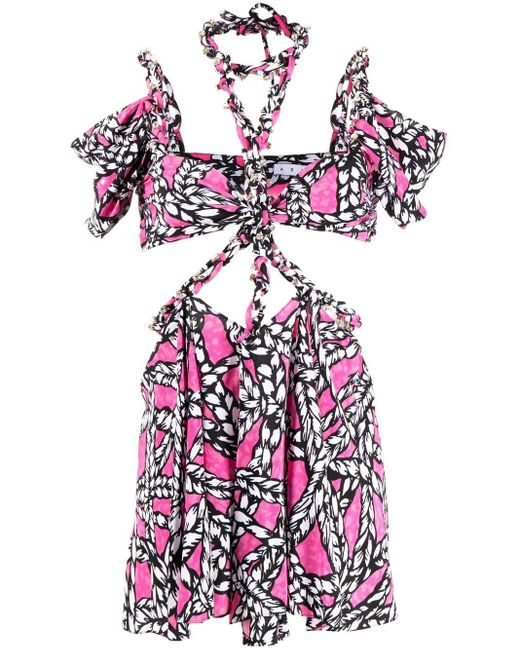 Area Multicolor Rope-print Cut-out Minidress