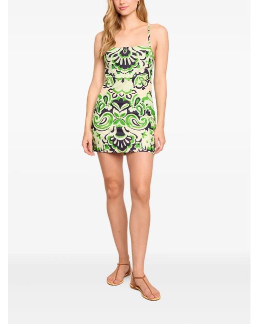 Cara Cara Geometric-Print Cross-Back Mini Day Dress in Green | Lyst