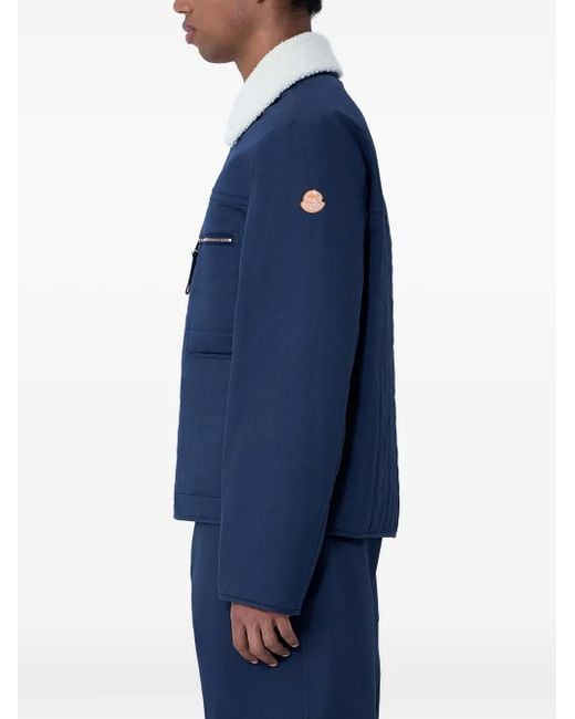 Moncler Blue Logo-Patch Shearling-Collar Jacket for men