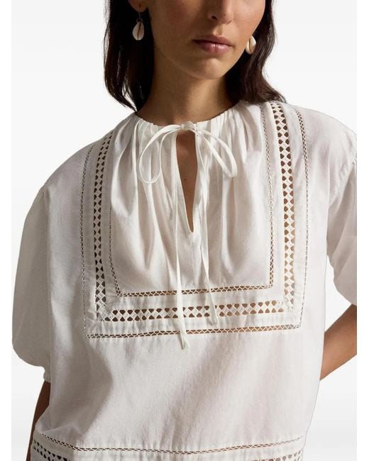 Polo Ralph Lauren White Tie-Neck Cotton Blouse