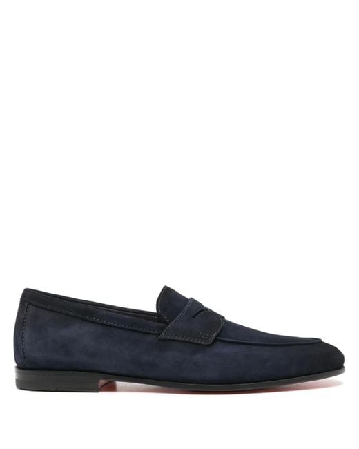 Santoni Blue Penny-Slot Suede Loafers for men