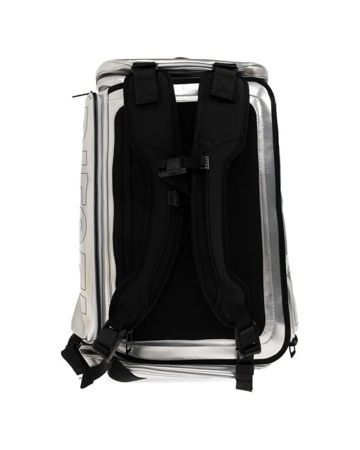 DIESEL Gray Logo-Print Metallic-Effect Backpack