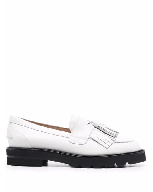 Stuart Weitzman White Mila Tassel Loafers