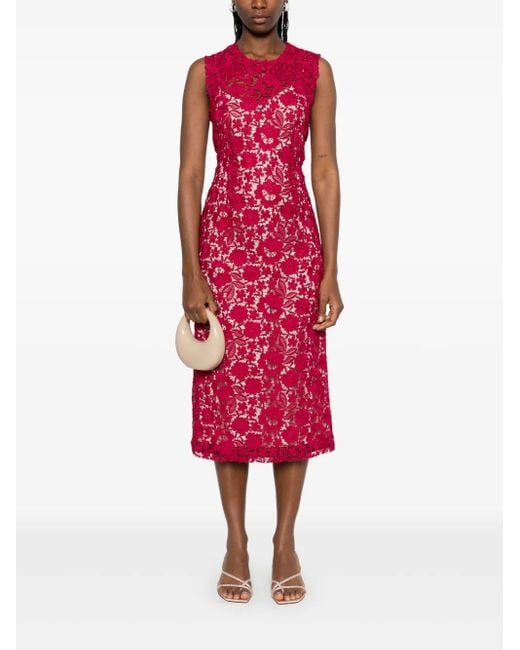 P.A.R.O.S.H. Red Macramé Midi Dress