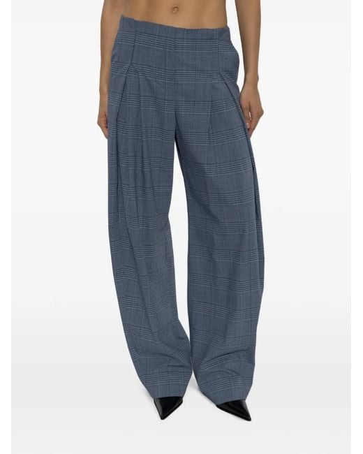 IRO Blue Check-Pattern Pleated Trousers