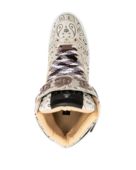 Philipp Plein Natural Paisley-Print Hi-Top Sneakers
