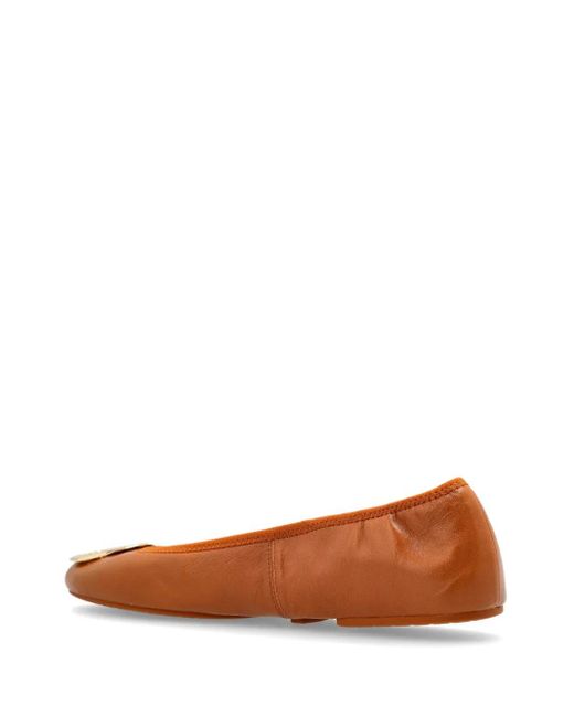Tory Burch Brown Leather Logo-Detail Pumps