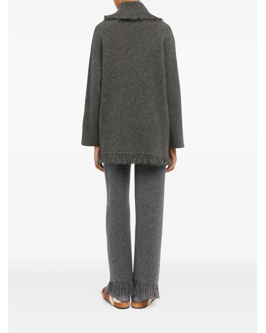 Alanui Gray Finest Fringed Shawl-Collar Cardigan