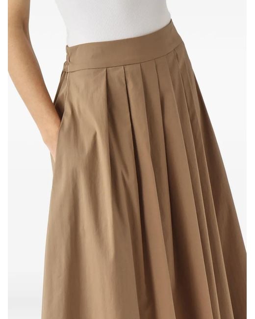 PT Torino Natural Pleated-Front Elasticated-Waist Midi Skirt