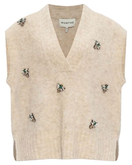 Munthe Natural Oshali Bee-brooch Knitted Vest