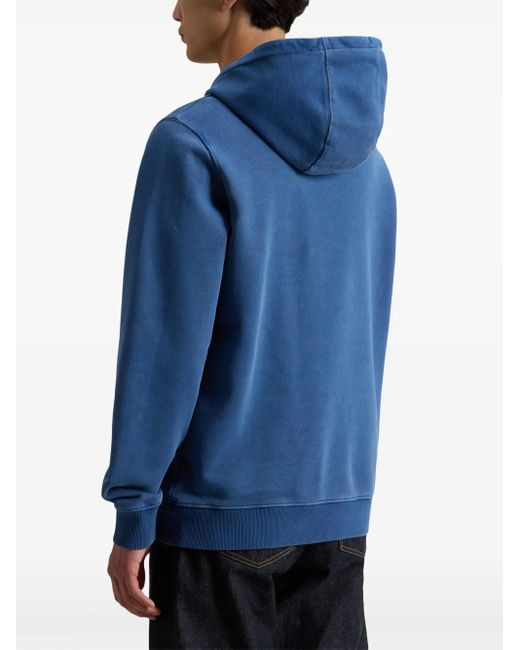 Woolrich Blue Logo-Embroidered Cotton Hoodie for men