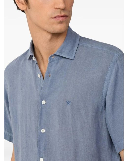 Hackett Blue Short-Sleeve Linen Shirt for men