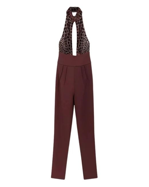 Elisabetta Franchi Jumpsuit Met Halternek En Verfraaid Met Pailletten in het Purple