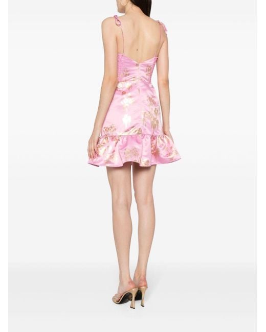 Cynthia Rowley Pink Floral-print Foiled-finish Minidress